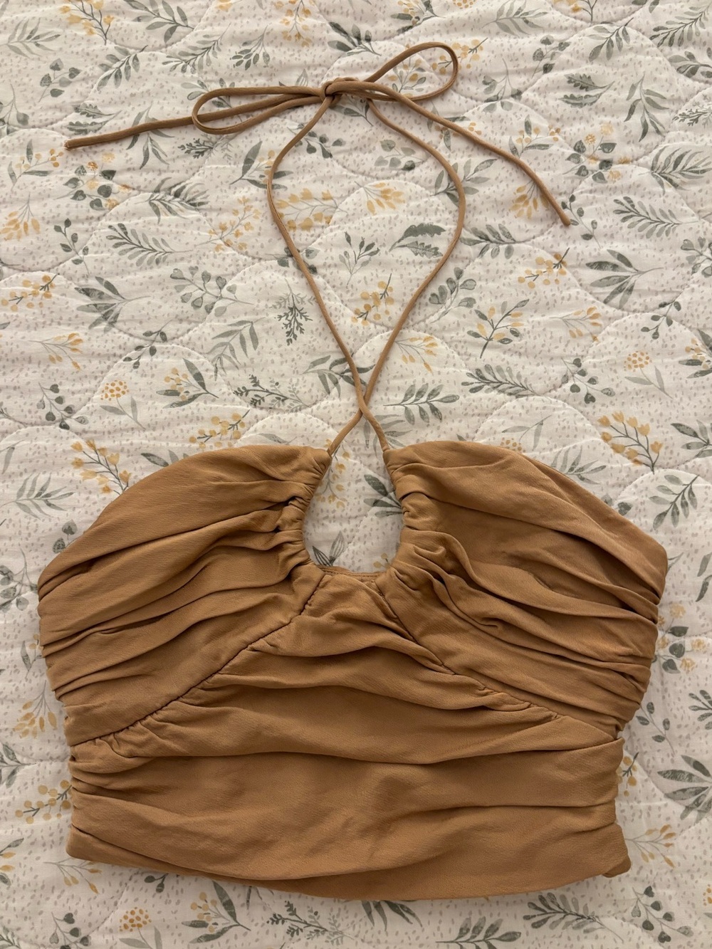 Zara Brown Halter Ruched Crop Top